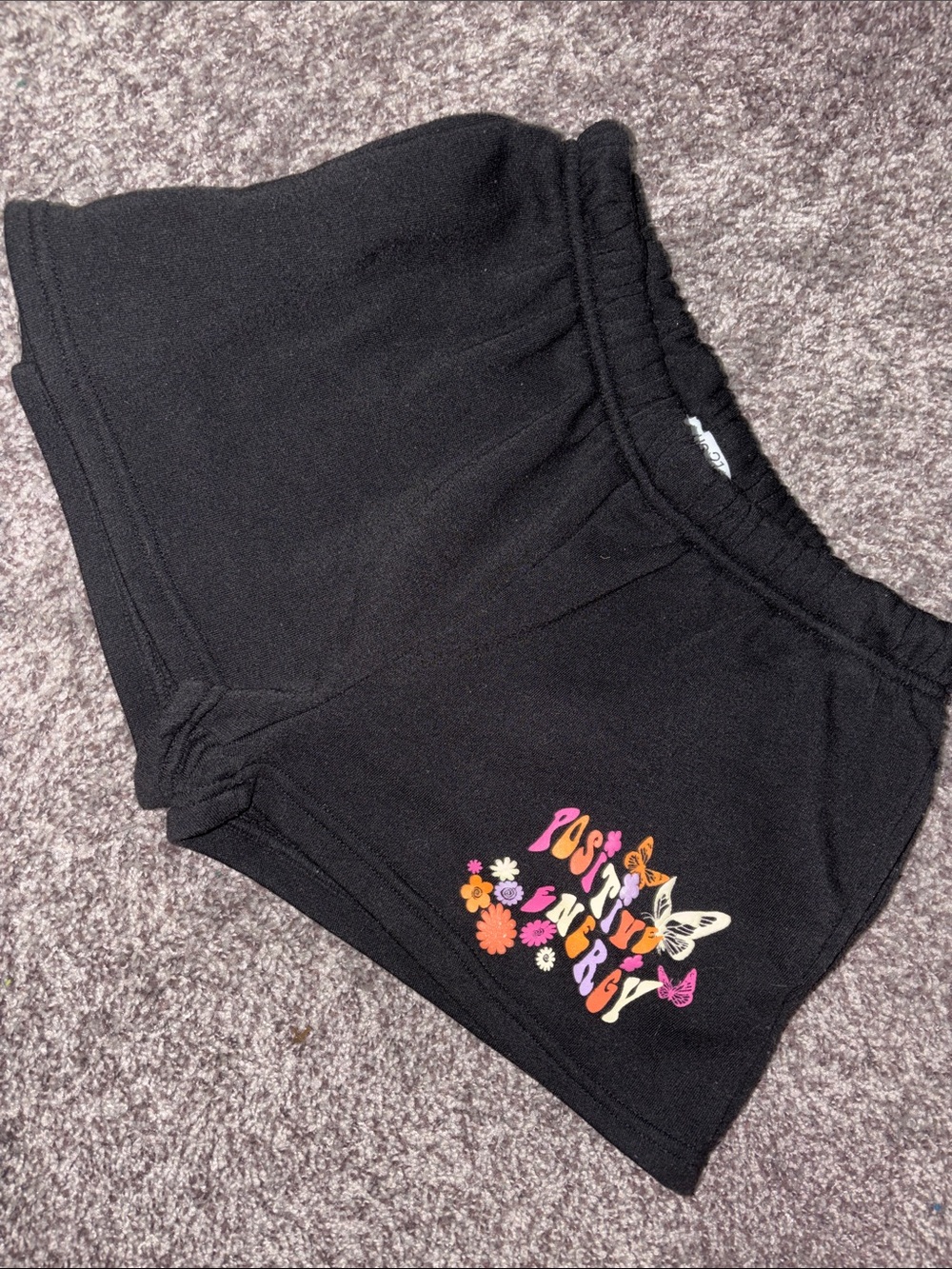 Rue 21 Black Cotton Shorts w butterfly “Positive Energy”